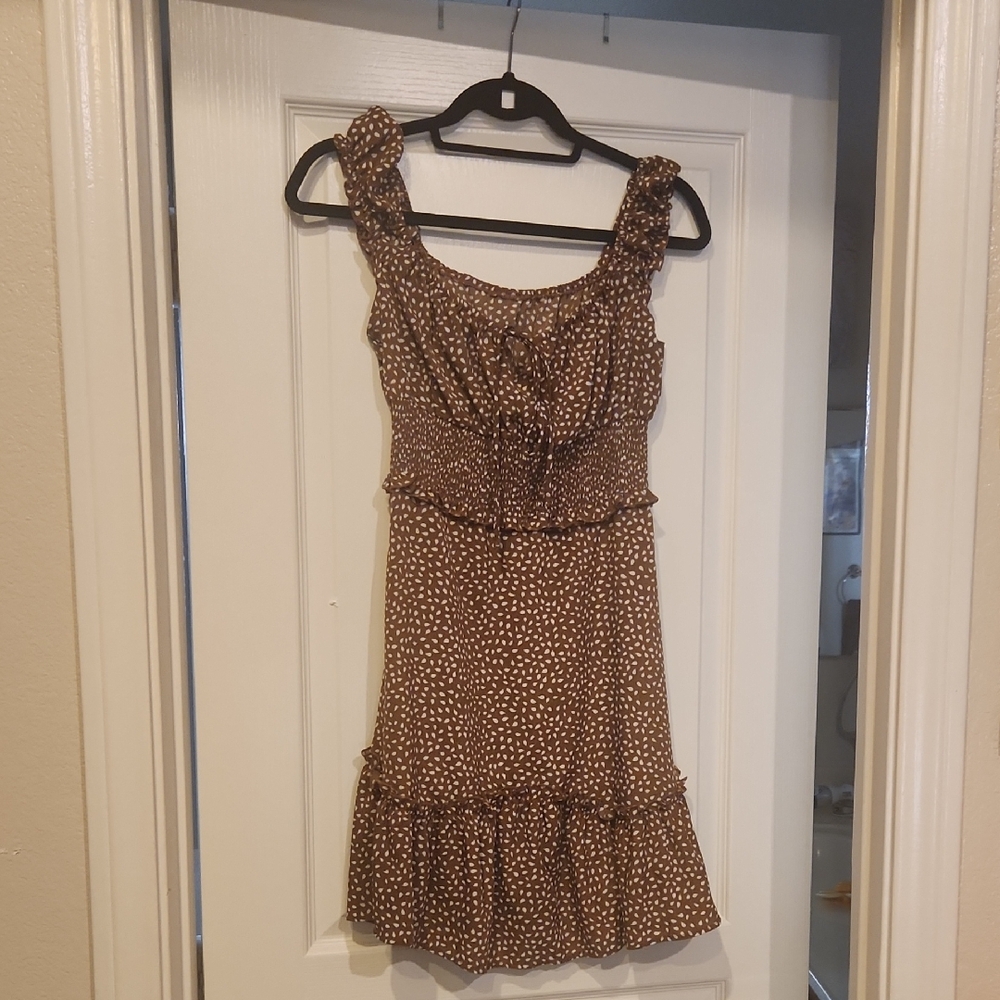 Elegant Brown Polka Dot Mini Dress
